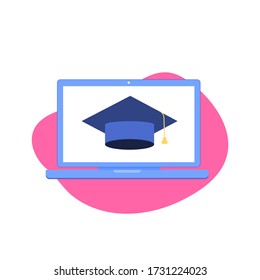 Website concept for online education. E-learning, online education at home. Flat design concept of online education, training and courses, learning. Vector.