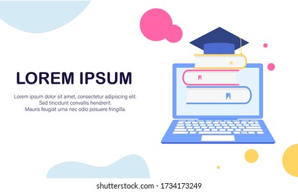 Website concept for online education. E-learning, online education at home. Flat design concept of online education, training and courses, learning. Vector.