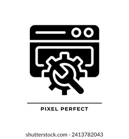 Website configuration black glyph icon. Web page adjustment and customization. Manage site. Webdesign. Silhouette symbol on white space. Solid pictogram. Vector isolated illustration