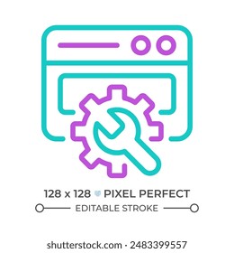 Website configuration two color line icon. Web page adjustment and customization. Manage site. Webdesign bicolor outline symbol. Duotone linear pictogram. Isolated illustration. Editable stroke