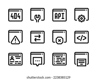 Website Configuration and Web page preferences line vector icons. Content settings, Program software and Hosting service editable stroke outline icon set.