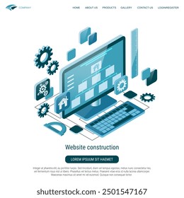 Website construction flat 3d isometric vector concept illustration