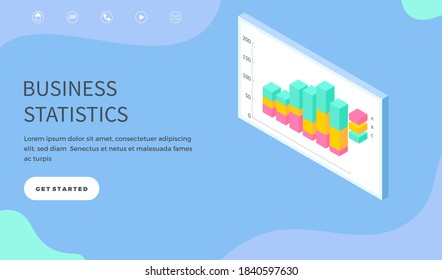 Consultas en sitios web para empresas sobre análisis estadístico de actividades, administración financiera. Trabajo de expertos en estadística empresarial, análisis de datos, departamento de marketing. Plantilla de página de inicio.