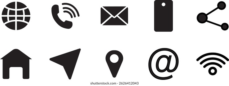 site local de contato, endereço, e-mail, ícones vetor, Contacte-nos ícone set.sent, rede, Site, correio, telefone, símbolo de estilo preto simples,
