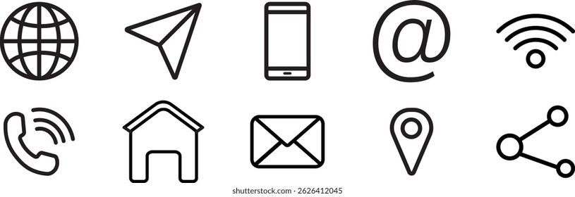 site local de contato, endereço, e-mail, ícones vetor, Contacte-nos ícone set.sent, rede, Site, correio, telefone, símbolo de estilo preto simples,
