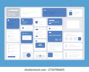 Website Content Blocks Dashboard Illustration, UI UX Layout Components and Web Design System Concept