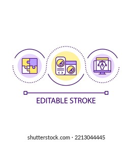 Website content making loop concept icon. Social media marketing strategy. Web designer and developer abstract idea thin line illustration. Isolated outline drawing. Editable stroke. Arial font used