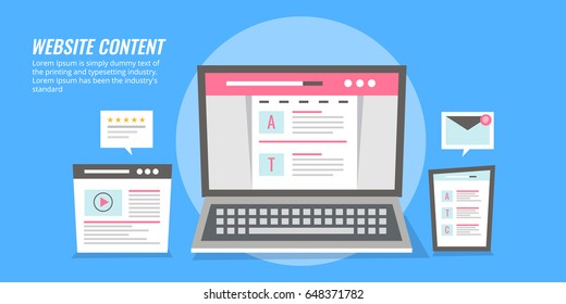 Website Content, Content Marketing And Optimization Flat Vector Banner