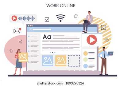 Website content online service or platform. Idea of digital strategy and content for social network. Online work. Isolated flat vector illustration