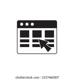 contenido del sitio web o icono del sitio web de plantilla en glifo plano negro, estilo relleno aislado en fondo blanco