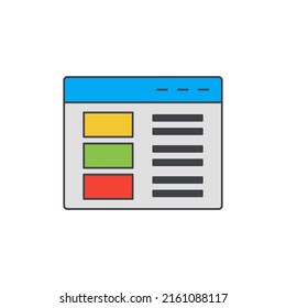 Website-Inhalt oder Vorlagensymbol in Farbe einzeln auf weißem Hintergrund 