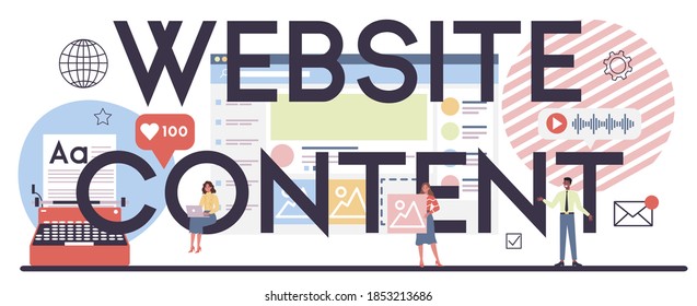 Website content typographic header. Idea of digital strategy and content for social network. Business promotion and communication with customer. Isolated flat vector illustration