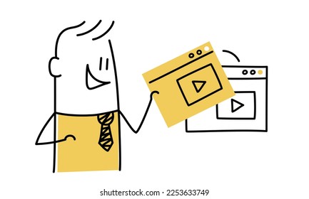 Website content update, fresh news. Stick figure. Doodle style. Vector illustration.