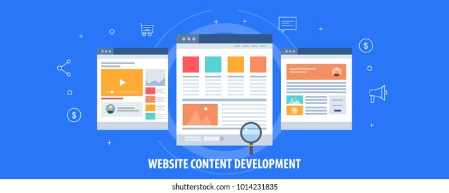 Website Content, Web Content Development, Digital Content, Video, Text Format Flat Vector Concept