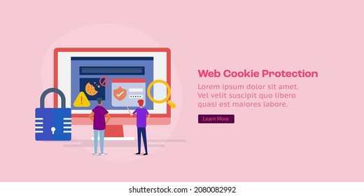 Website cookie protection, cookie security, Data security, Browsing privacy - conceptual vector illustration with icons