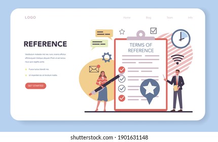 Website creation web banner or landing page. Process of website development, constructing interface and creating content. Term of references, targeting and tasks planning, Flat vector illustration