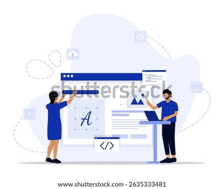 Website creator concept illustration. Suitable for landing page, ui, web, App intro card, editorial, flyer, and banner.