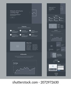 Website dark mode design template. Landing page site layout.