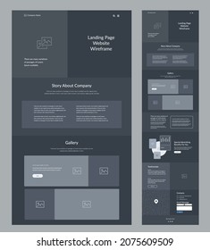 Website dark mode design template. Landing page mockup.