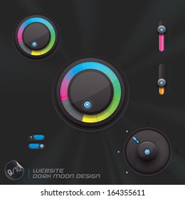Website Dark Moon Design, Template, Buttons, Sign, Symbol, Emblem for Web Design, User Interface, Mobile Phone