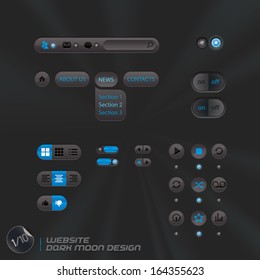 Website Dark Moon Design, Template, Buttons, Sign, Symbol, Emblem for Web Design, User Interface, Mobile Phone