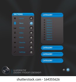 Website Dark Moon Design, Template, Buttons, Sign, Symbol, Emblem for Web Design, User Interface, Mobile Phone