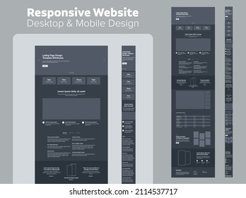 Website dark theme design for business. Desktop and mobile template. Modern responsive design. UX UI site.