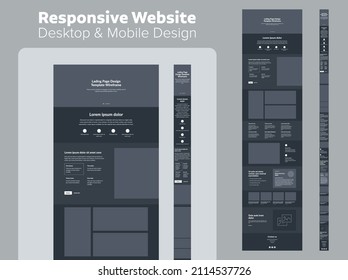 Website dark theme design for business. Desktop and mobile template. Modern responsive design. UX UI site.