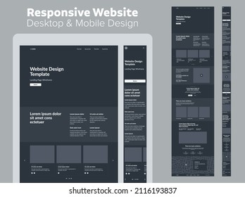 Website Dark Theme Design For Business. Desktop And Mobile Template. Modern Responsive Design. UX UI Site.