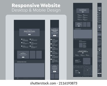 Website dark theme design for business. Desktop and mobile template. Modern responsive design. UX UI site.