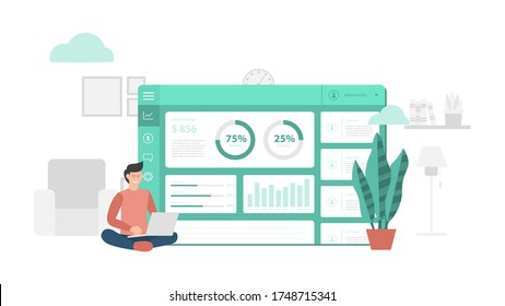 website dashboard application report with modern flat style and minimalist green color theme