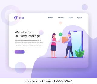 Sitio web para el paquete de entrega con ilustración