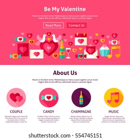 Website Design Be My Valentine. Flat Style Vector Illustration for Web Banner and Landing Page. Love Holiday.