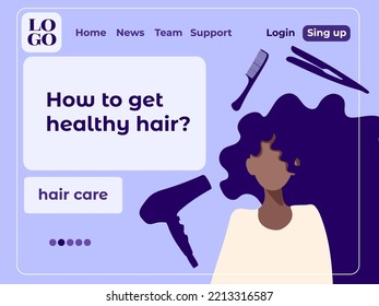 Website design beauty salon , professional woman makeup and hairstyle, barbershop master, hairstyling salon web template. Vector Illustration in flat cartoon style.