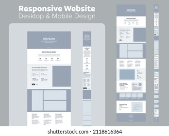 Website Design For Business. Desktop And Mobile Template. Responsive UX UI Design Site.