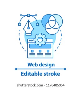 Website design concept icon. App development idea thin line illustration. Web design. Website interface. Vector isolated outline drawing. Editable stroke