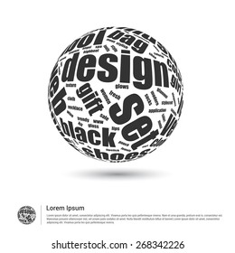 Website Design concept word globe. World globe with latest design keyword trend. Wordcloud vector illustration.