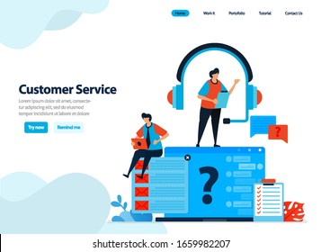 website design of customer service and help center. handle and answer customer questions and complaints. Flat illustration for landing page template, ui ux, website, mobile app, flyer, brochure, ads