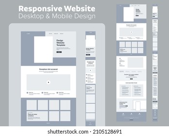 Website design. Desktop and mobile wireframe. Landing page template.