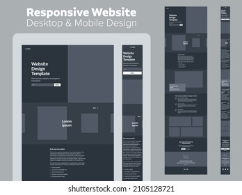 Website Design. Desktop And Mobile Wireframe. Landing Page Template.