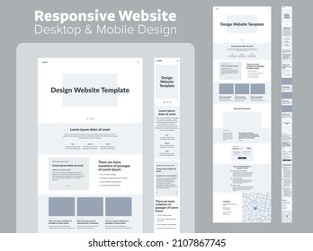 Website design. Desktop and mobile wireframe. Landing page template.