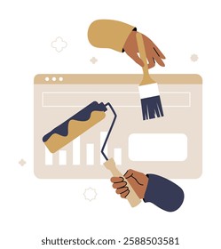 Website Design And Development In Flat Vector Illustration Symbolizing UI UX Improvements, Digital Creativity, And Web Interface Enhancement, Isolated On White Background