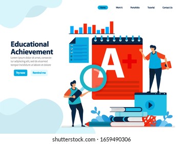 website design of educational achievement and learning process. best value or A with digital learning. Flat illustration for landing page template, ui ux, website, mobile app, flyer, brochure, ads