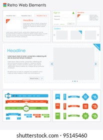 Website design elements web navigation buttons retro vintage style