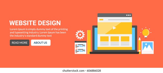 Website design flat vector banner with icons and buttons