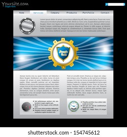 Website design with golden cogwheel and shield