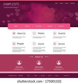 Diseño del sitio web con corazones en el encabezado