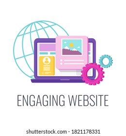 Website design icon. Creative design. Company engaging site, webpage or landing page on internet. Flat vector illustration.