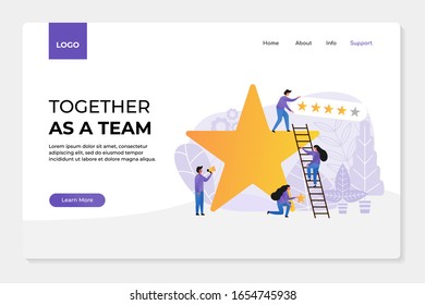 website design or landing page. People are holding stars. Feedback consumer or customer review evaluation, satisfaction level concept. Vector illustration, mobile app.