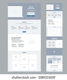 Website design. Landing page wireframe template.